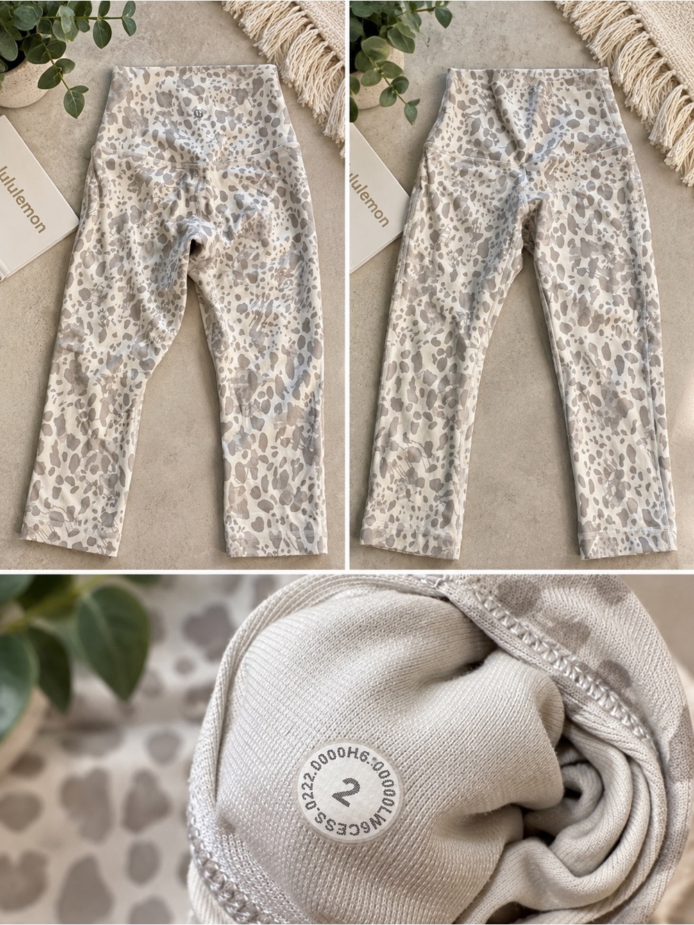 Lululemon Align High Rise Crop 17” Cheetah Camo Antique White Leggings Sz 2 - Picture 2 of 4
